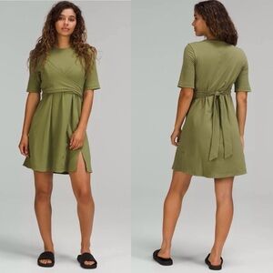 Lululemon | Cotton Wrap Front T Shirt Dress in Bronze Green, 6